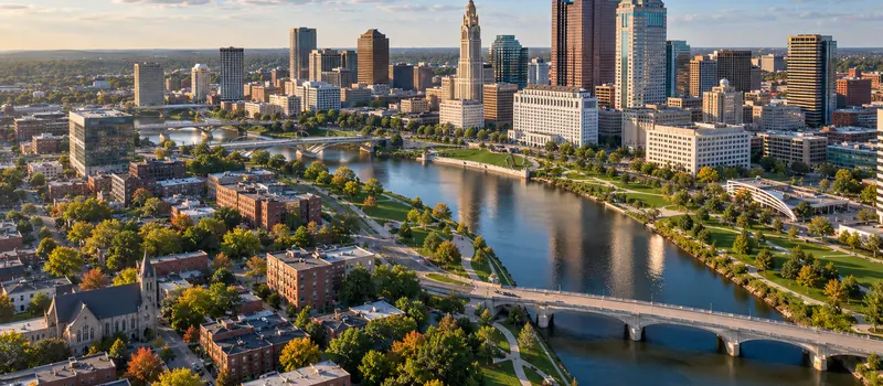 Aerial view of a roof in Columbus, OH