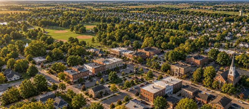 Aerial view of a roof in Grove City, OH