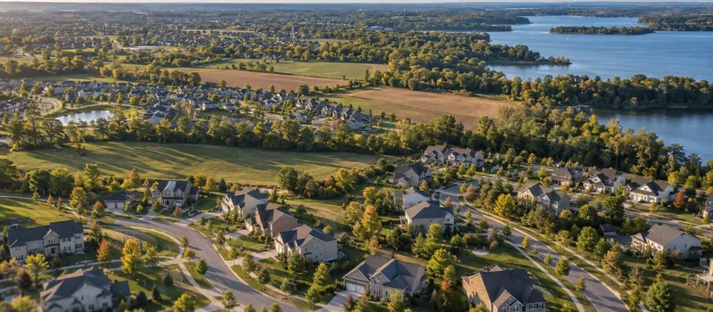 Aerial view of a roof in Lewis Center, OH