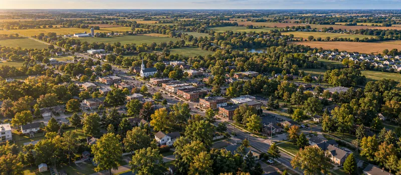 Aerial view of a roof in Pataskala, OH