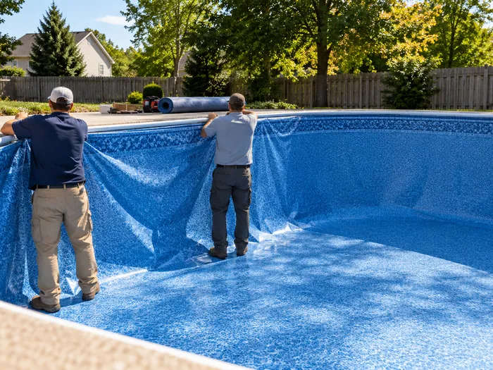 Fox Pool Service technician working on a backyard pool in central Ohio