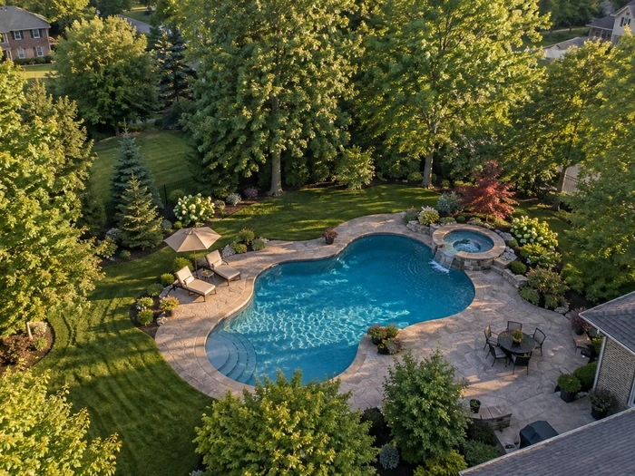 Fox Pool Service commercial roof, aerial view